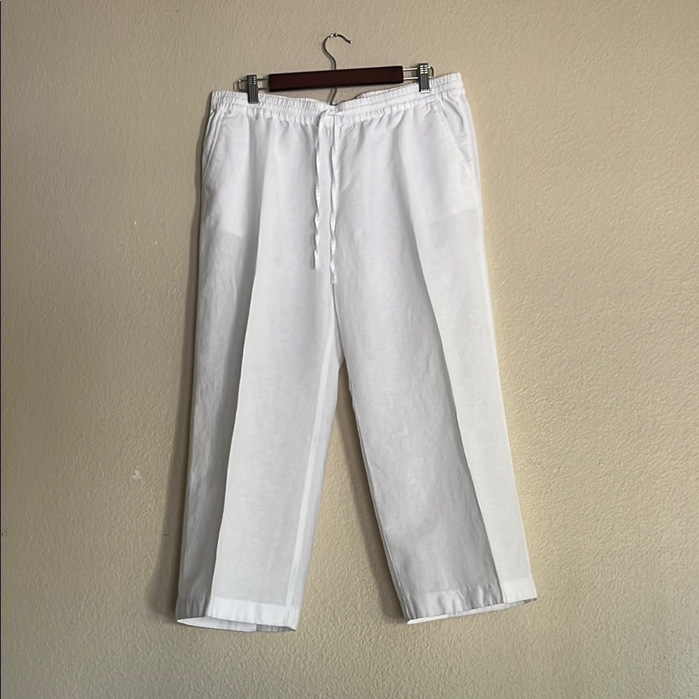 Merona White Linen Blend Drawstring Crop Pant, Size Large